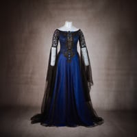 Image 4 of Blue black princess gothic wedding gown dress lace