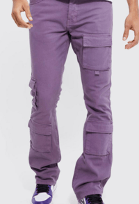 FIXED WAIST SKINNY STACKED CARGO PANTS PURPLE