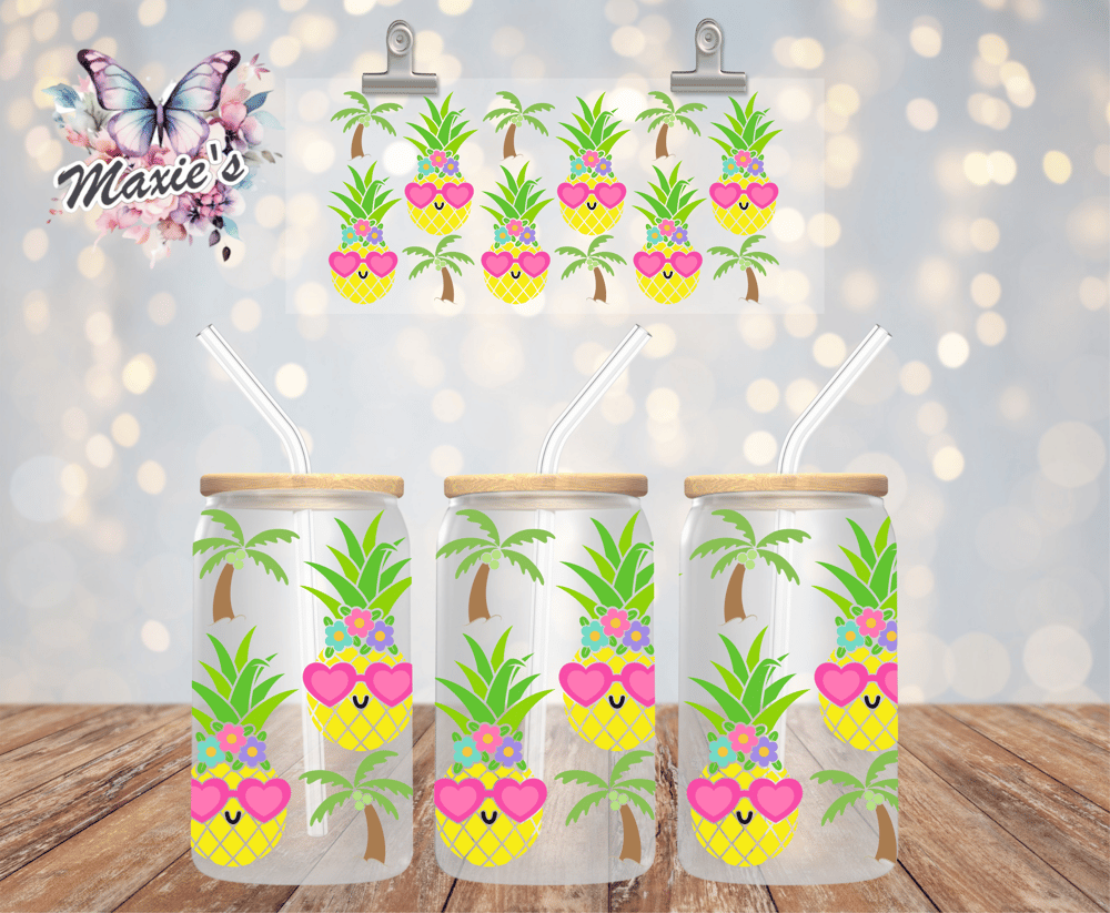 Image of Pineapple Paradise Graphic Design 16oz. UVDTF Cup Wrap 