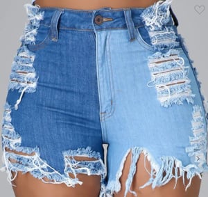 Image of High Rise Two Tone Denim Shorts