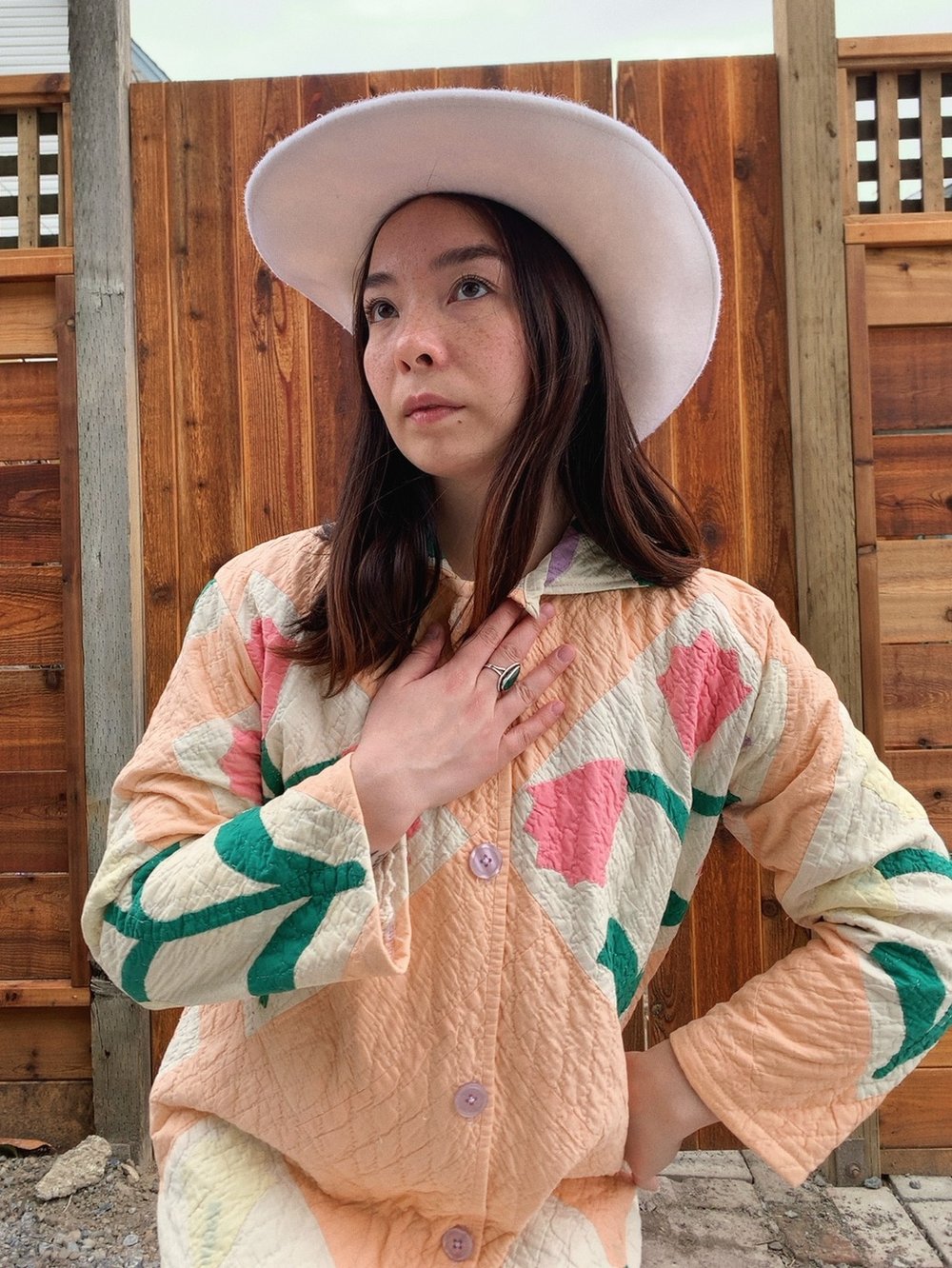 Image of Quilt Collared Duster Coat — Tulips