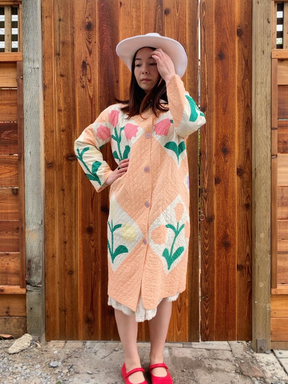 Image of Quilt Collared Duster Coat — Tulips
