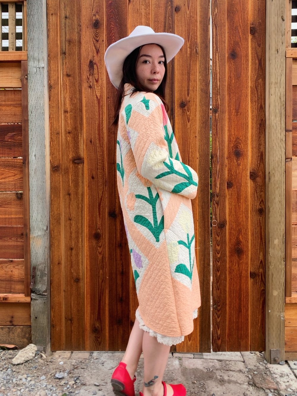 Image of Quilt Collared Duster Coat — Tulips