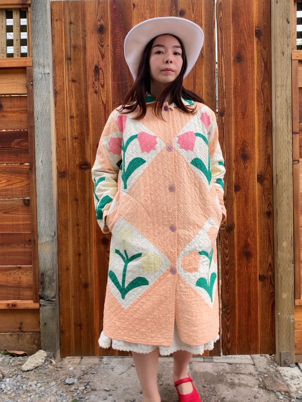 Image of Quilt Collared Duster Coat — Tulips
