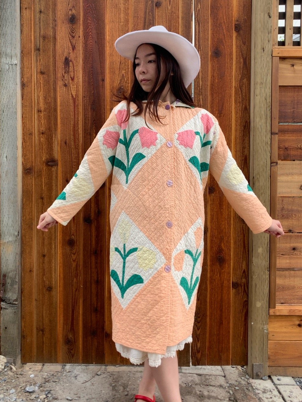 Image of Quilt Collared Duster Coat — Tulips
