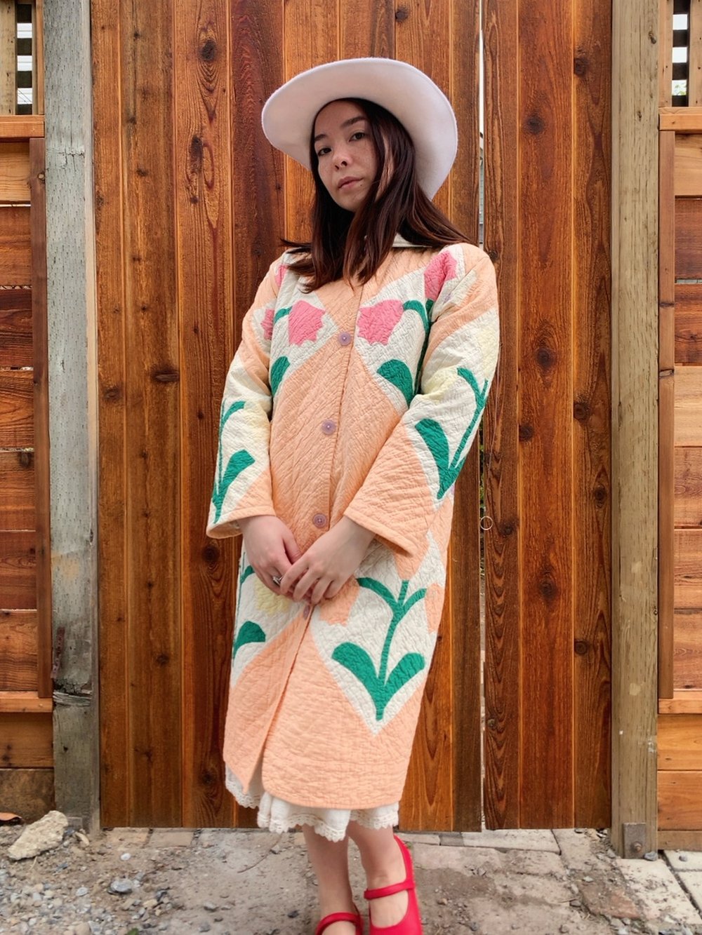 Image of Quilt Collared Duster Coat — Tulips