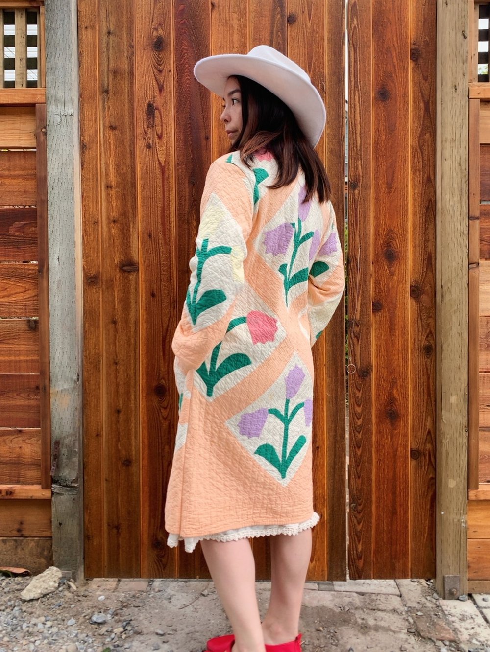 Image of Quilt Collared Duster Coat — Tulips