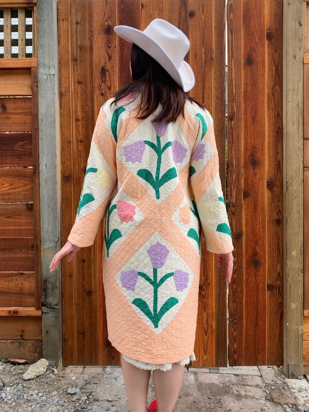 Image of Quilt Collared Duster Coat — Tulips