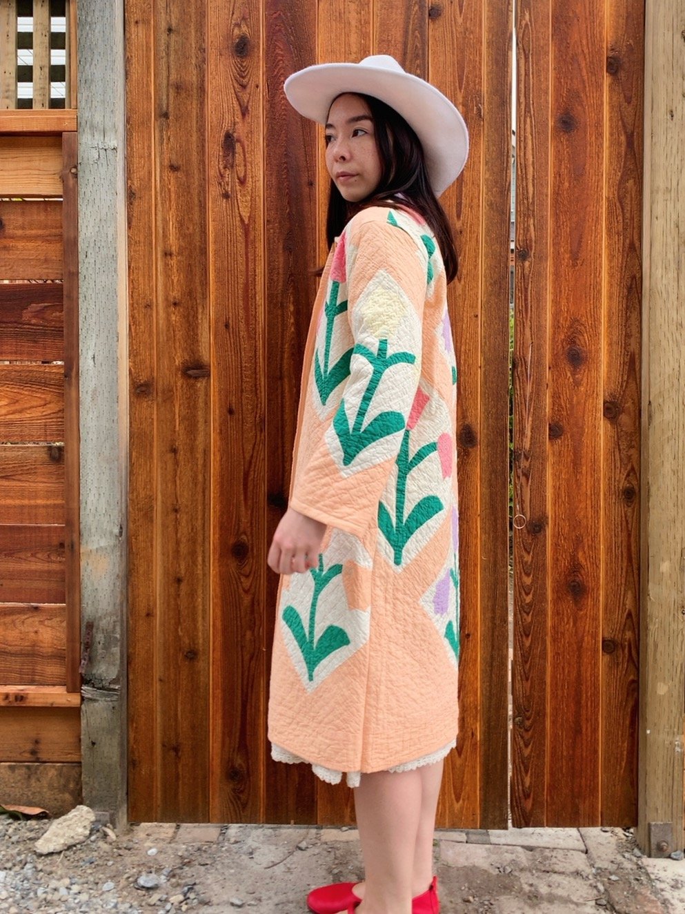 Image of Quilt Collared Duster Coat — Tulips