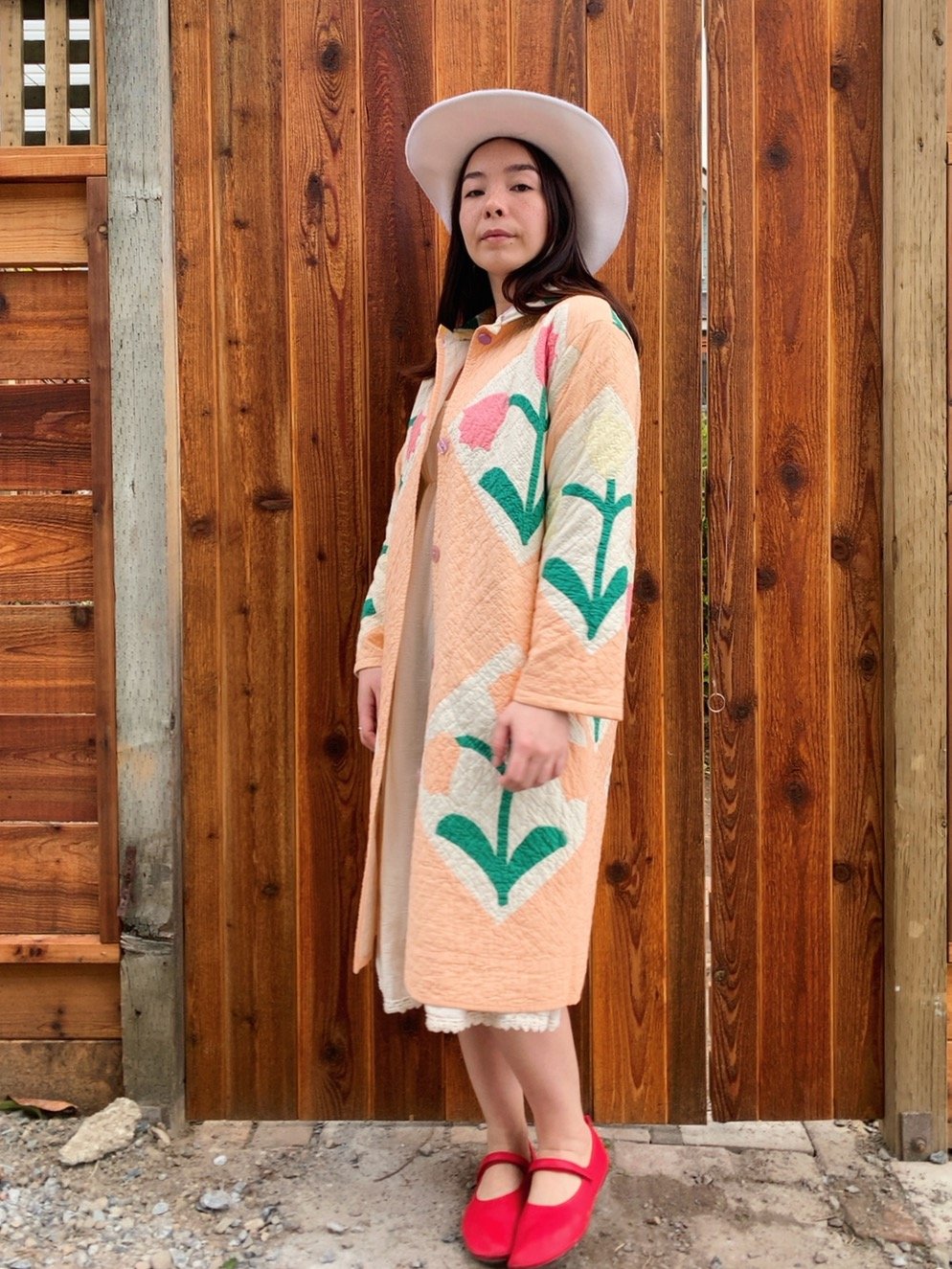 Image of Quilt Collared Duster Coat — Tulips