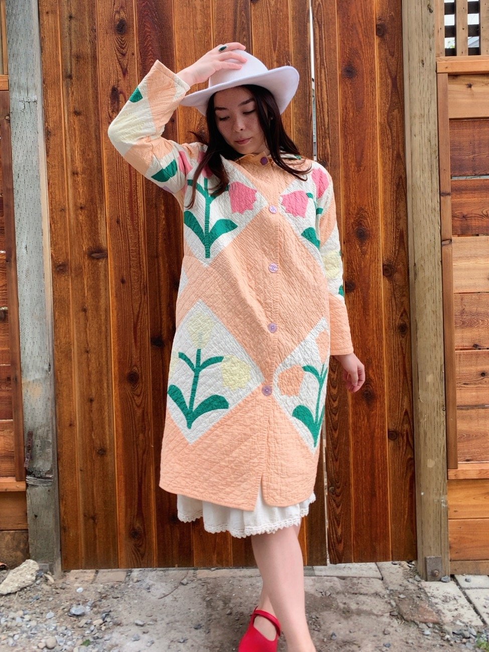 Image of Quilt Collared Duster Coat — Tulips