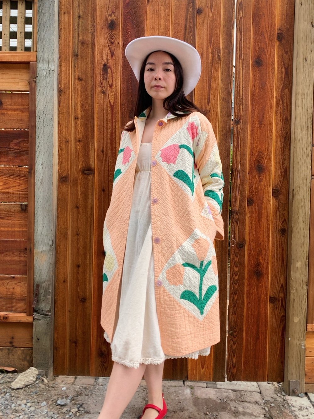Image of Quilt Collared Duster Coat — Tulips