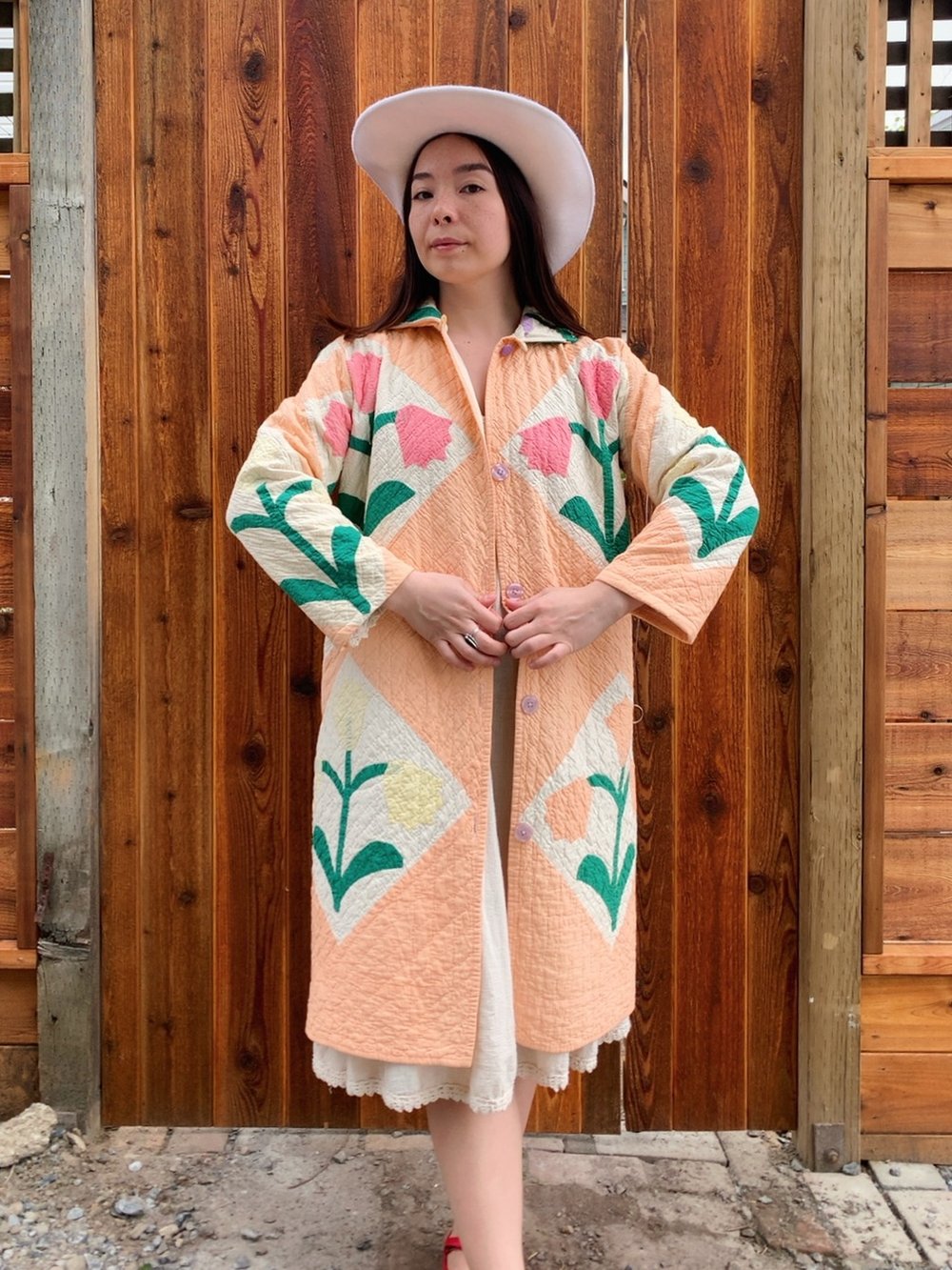 Image of Quilt Collared Duster Coat — Tulips