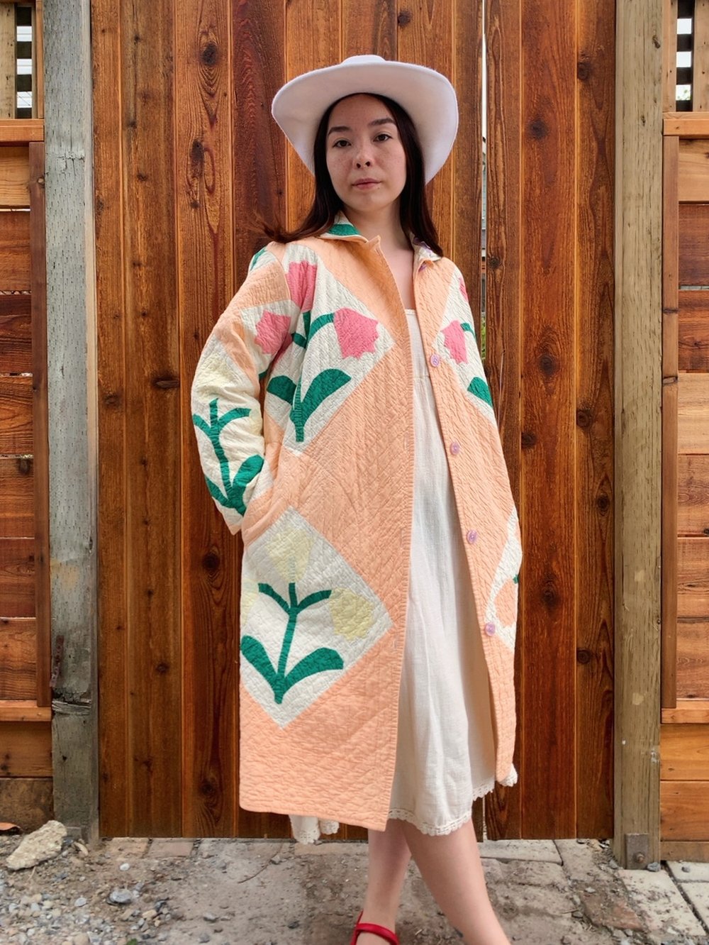 Image of Quilt Collared Duster Coat — Tulips