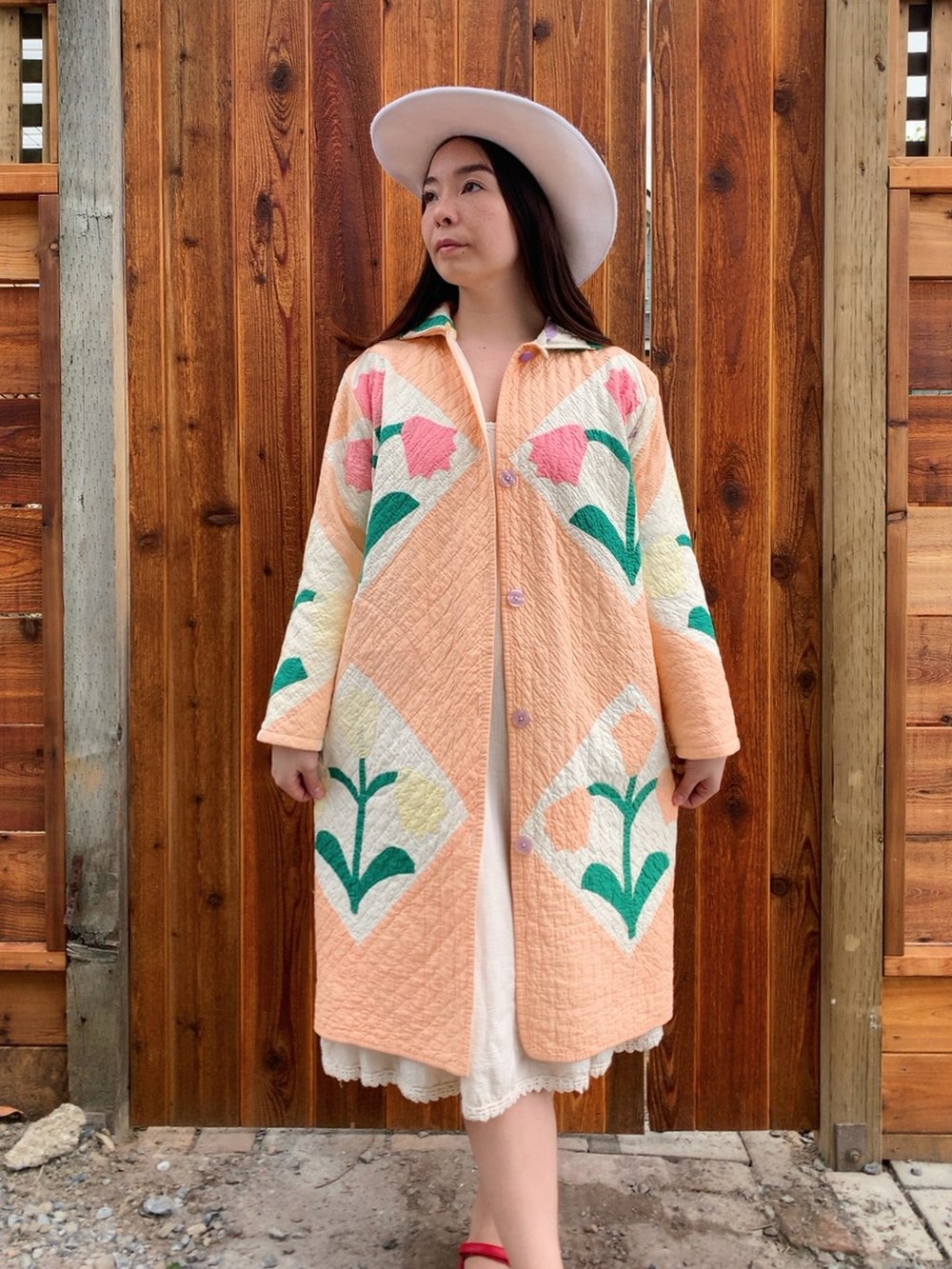 Image of Quilt Collared Duster Coat — Tulips