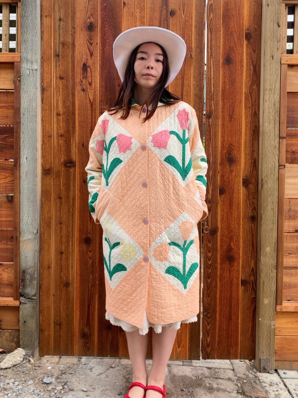 Image of Quilt Collared Duster Coat — Tulips