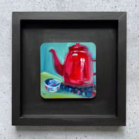 Image of Framed mini oil painting - Red Teapot & Turkish Bowl