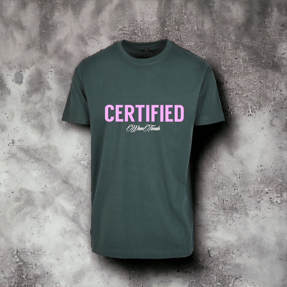 Image of BOTTLE GREEN - PINK CERT SLIM FIT TEE