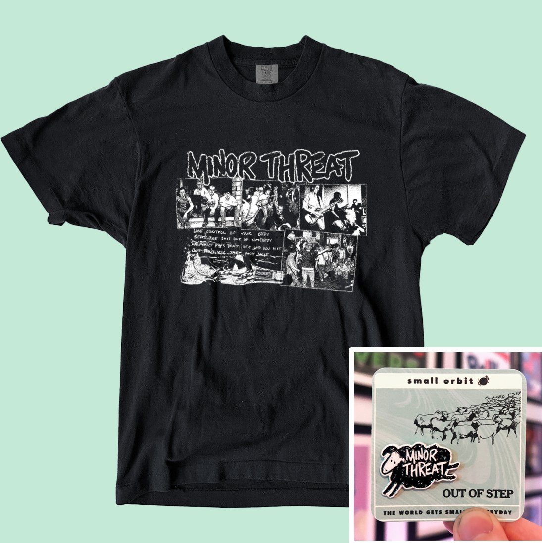 Image of Minor Threat - "Bottled Violence" T-Shirt + enamel Pin