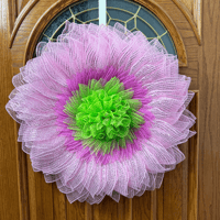 Image 1 of Pink & Lime Green Sunflower Wreath