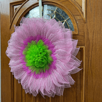 Image 3 of Pink & Lime Green Sunflower Wreath