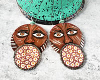 Image 1 of African Mursi Inspired Earrings Statement Hand-Painted Texture Mixed Media