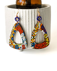 Image 2 of Large Hoop Hand Painted Christian Earrings Wood Colorful Boho Dangle