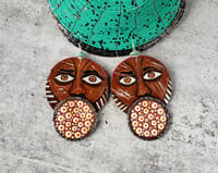 Image 4 of African Mursi Inspired Earrings Statement Hand-Painted Texture Mixed Media