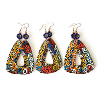 Image 1 of Large Hoop Hand Painted Christian Earrings Wood Colorful Boho Dangle