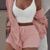 Women's Comfortable Knit Pajama Set Crop-top with V-neck Winter Plush Loungewear Casual 3-Piece Set 