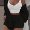 Women's Comfortable Knit Pajama Set Crop-top with V-neck Winter Plush Loungewear Casual 3-Piece Set 