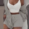 Women's Comfortable Knit Pajama Set Crop-top with V-neck Winter Plush Loungewear Casual 3-Piece Set 
