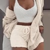 Women's Comfortable Knit Pajama Set Crop-top with V-neck Winter Plush Loungewear Casual 3-Piece Set 