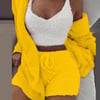 Women's Comfortable Knit Pajama Set Crop-top with V-neck Winter Plush Loungewear Casual 3-Piece Set 