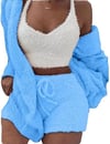 Women's Comfortable Knit Pajama Set Crop-top with V-neck Winter Plush Loungewear Casual 3-Piece Set 