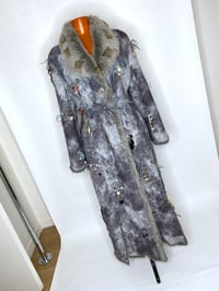 Image 3 of 🎀 ANGEL CAPSULE 🎀 UNIQUE PIECE 🎀 VINTAGE GREY FAKE FUR COAT CUSTOMIZED WITH BOWS & CHARMS