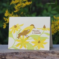 Image 1 of Greeting Card: "Thanks a bunch!" with flowers and goldfinch