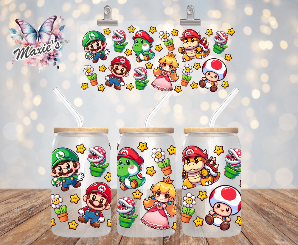 Image of Mario & Friends Graphic Design 16oz. UVDTF Cup Wrap 