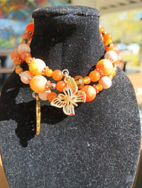 Image 3 of Orange Butterfly and Leaf Wrap Around bracelet