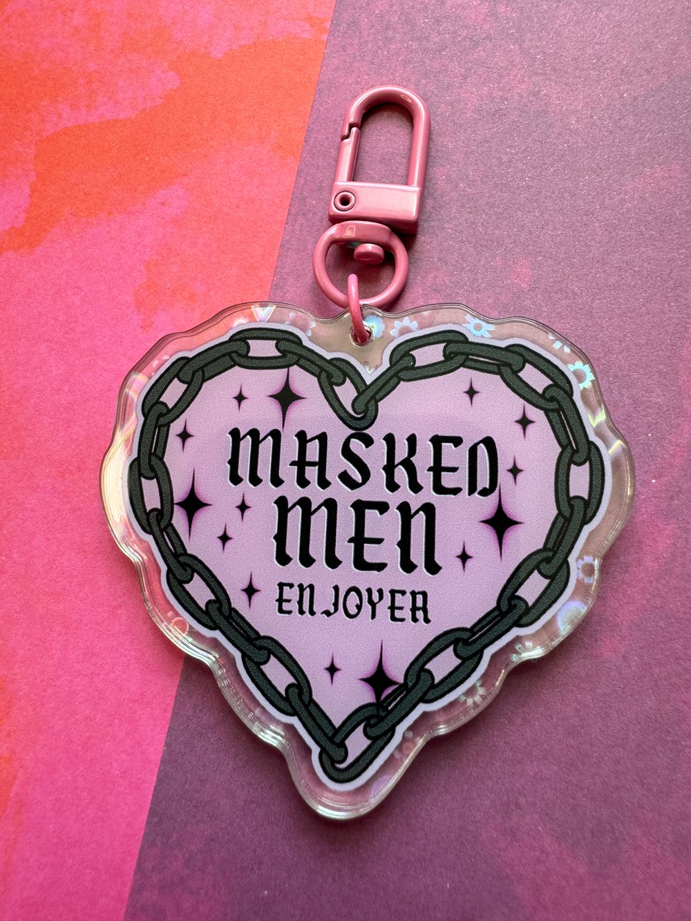 Image of Masked Men Heart Holographic Keychain