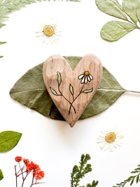Image 3 of Natural Wood Burned Flower Heart