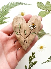 Image 1 of Natural Wood Burned Flower Heart
