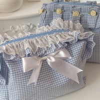 Image 1 of “gingham blues” makeup bags