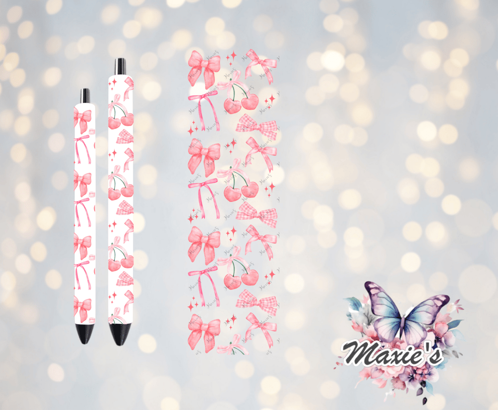 Image of Pretty In Pink Coquette & Cherry 🍒  UVDTF Pen Wrap / Bookmark Decal 