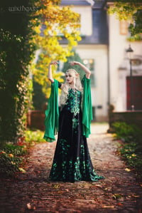 Image 5 of Celtic gothic ivy elven dress black green