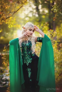 Image 4 of Celtic gothic ivy elven dress black green
