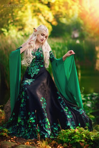 Image 6 of Celtic gothic ivy elven dress black green