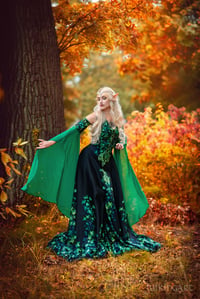 Image 3 of Celtic gothic ivy elven dress black green