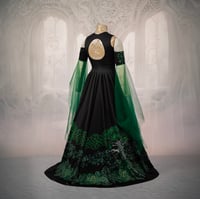 Image 7 of Celtic gothic ivy elven dress black green