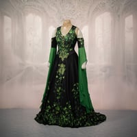 Image 1 of Celtic gothic ivy elven dress black green